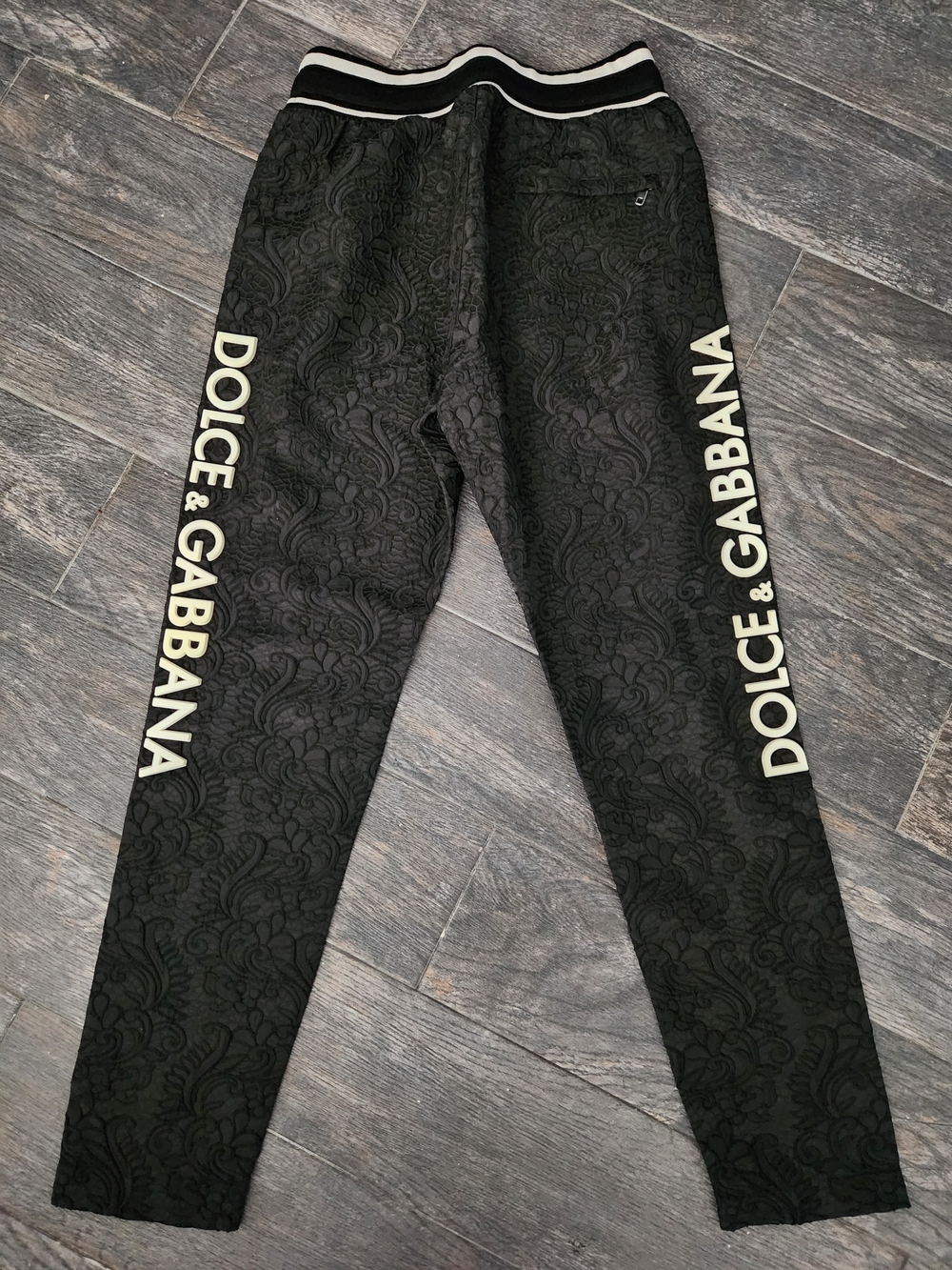 Dolce & Gabbana Black Track Pants with Ivory Side Logo